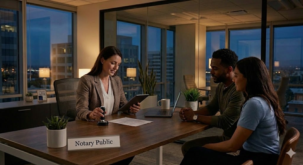 Traditional notary office setting with professional workspace