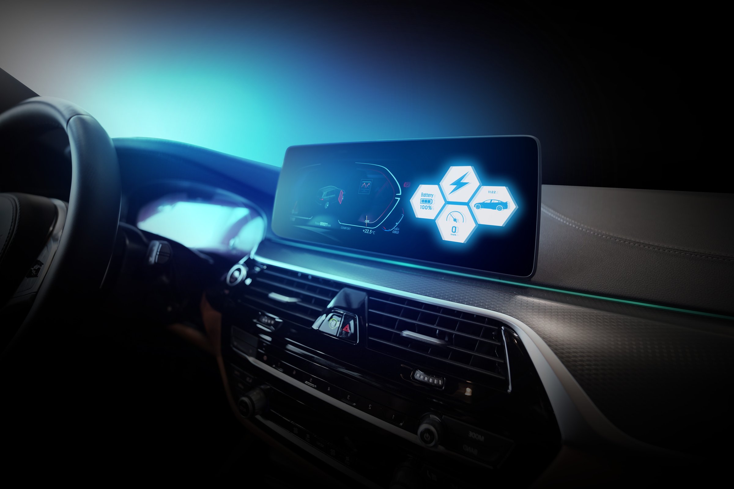 Electric car display screen that is showing the display of electric charging.