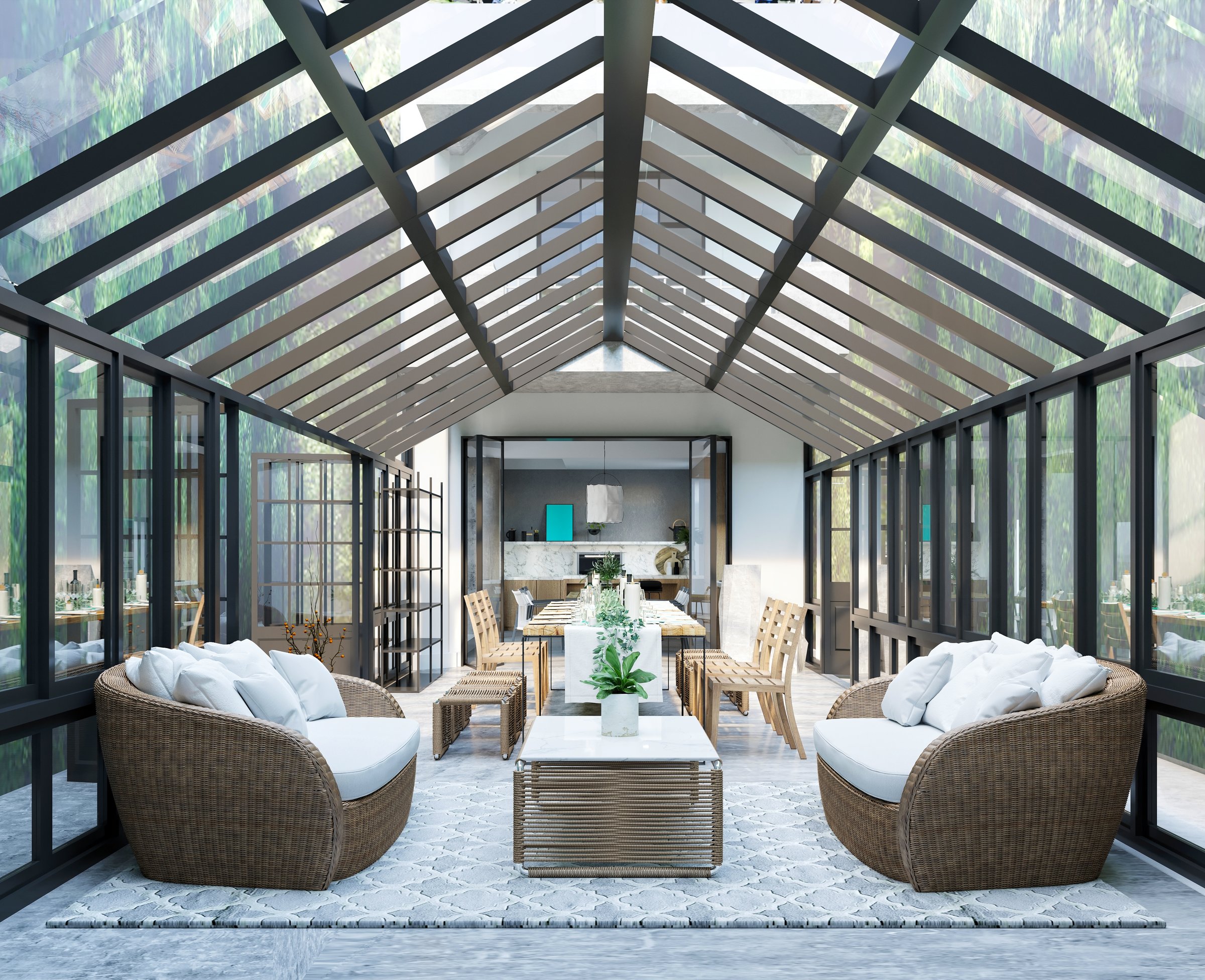 moderne woning uitbouw glas aanbouw woonkamer