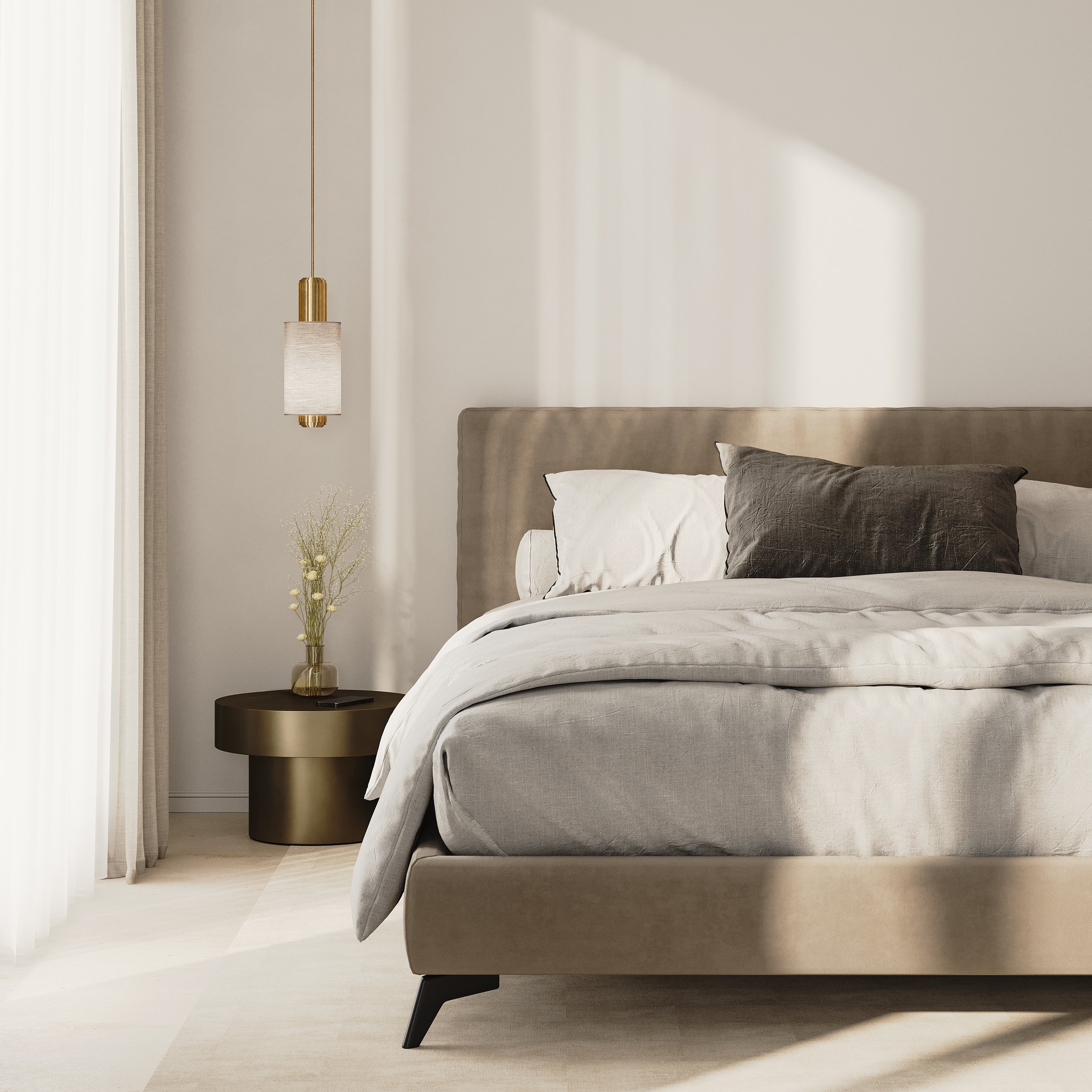 Close up of a bedroom interior, 3d render