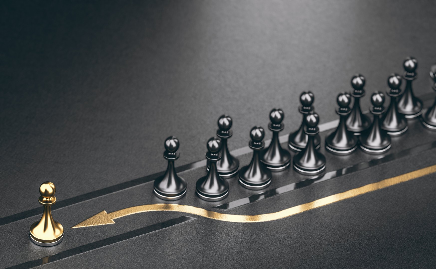 Golden pawn passing 3D illustration. VIP pass concept.