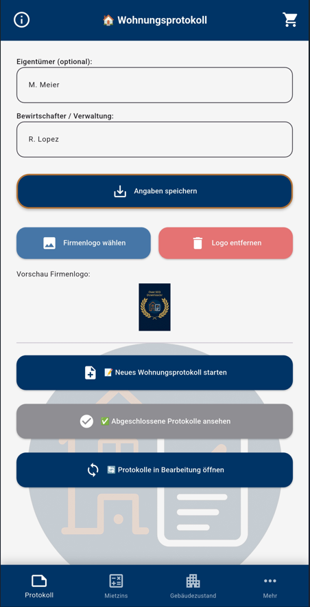 Wohnungsprotokoll App Screenshot
