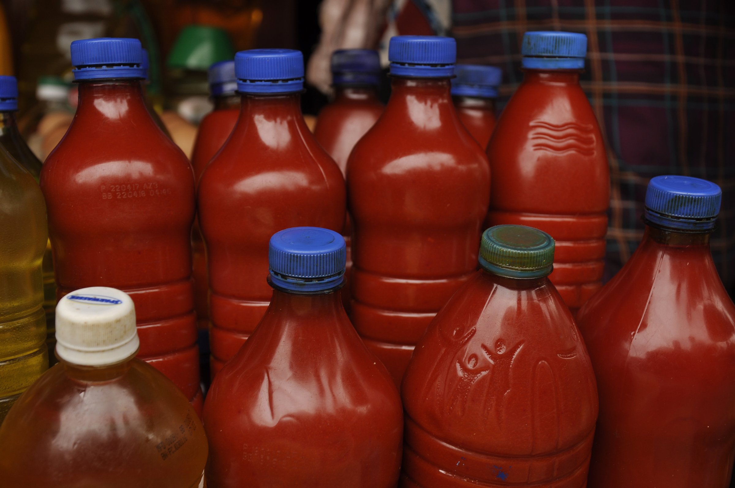 Palm oil filled in bottles