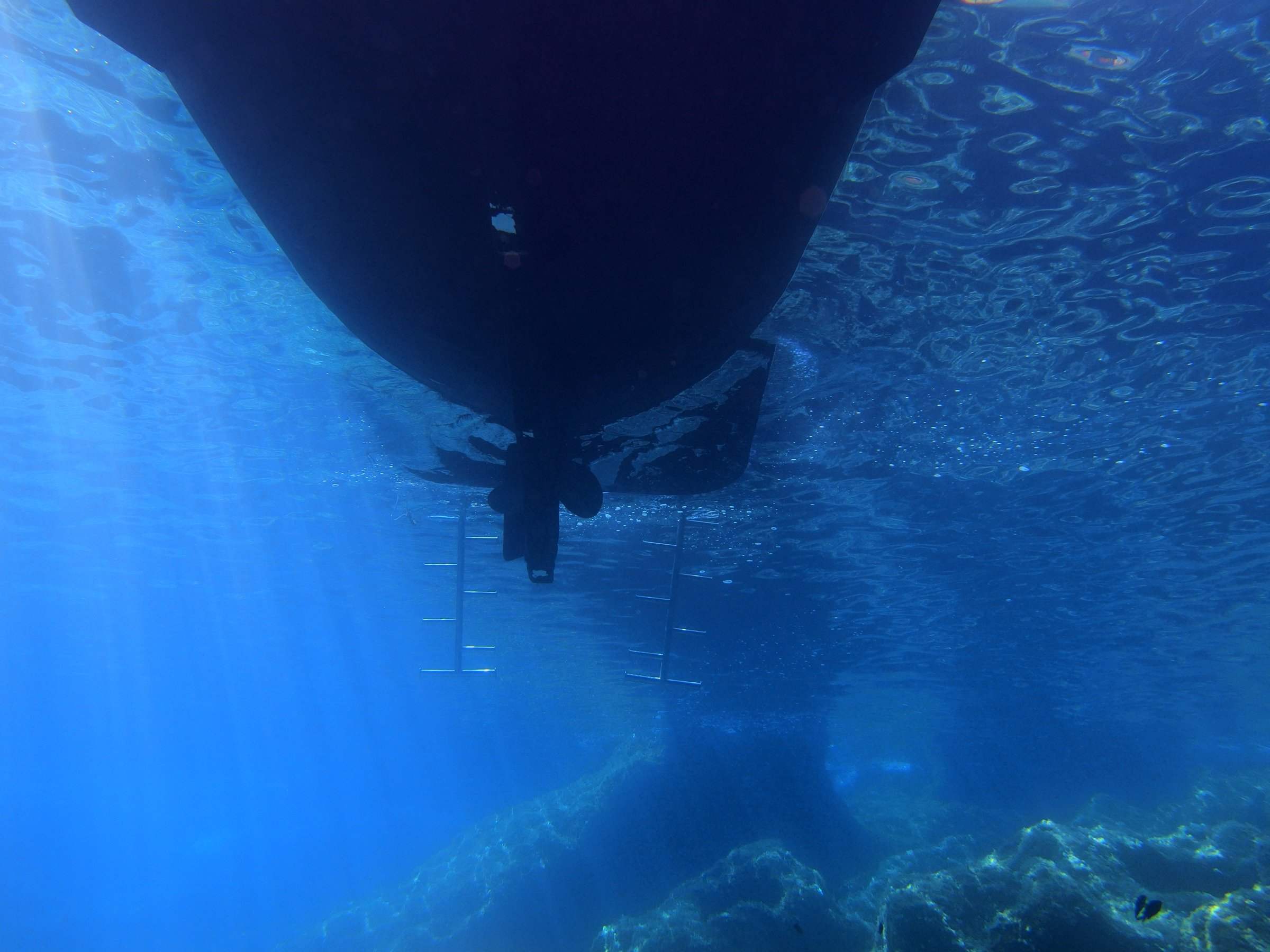 Diving boat near island