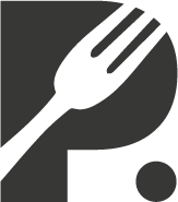 Logo featuring a stylized fork forming part of a letter 'P' shape with a small circle to the lower right.