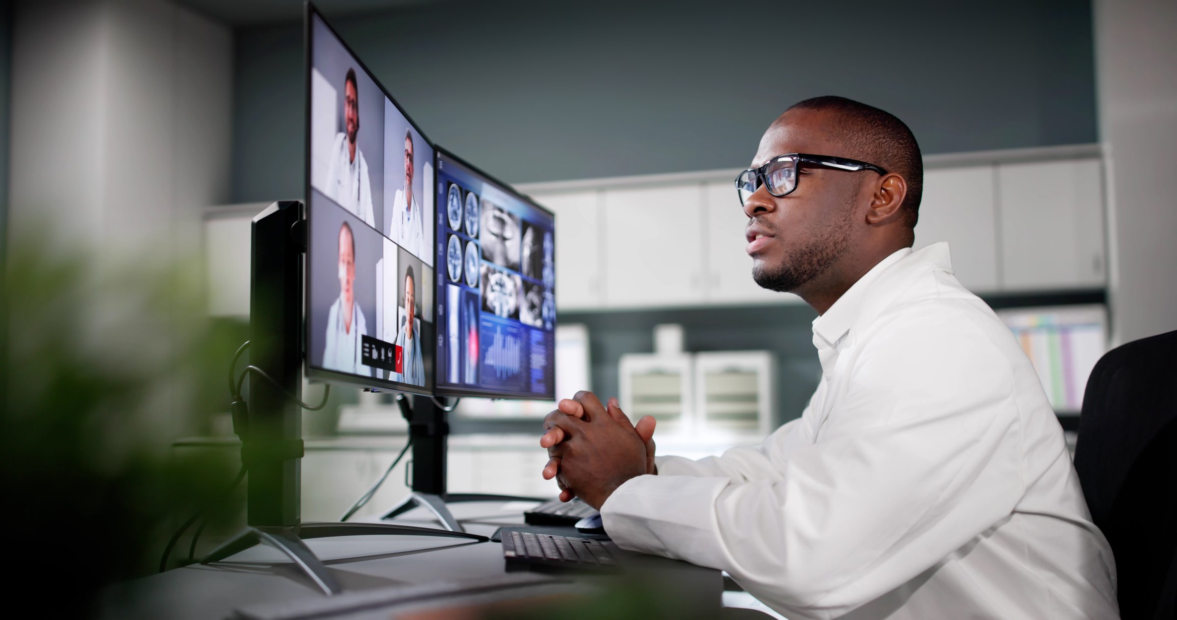 Doctor In Online Video Conference. Medical Webinar On Computer