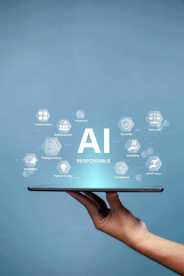 Responsible AI concept with ethical principles transparency and social impact in technology