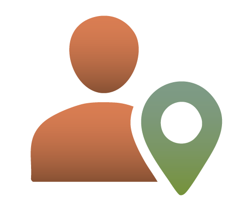 Silhouette of a person next to a location pin icon in gradient colors, suggesting location-based services or tracking.