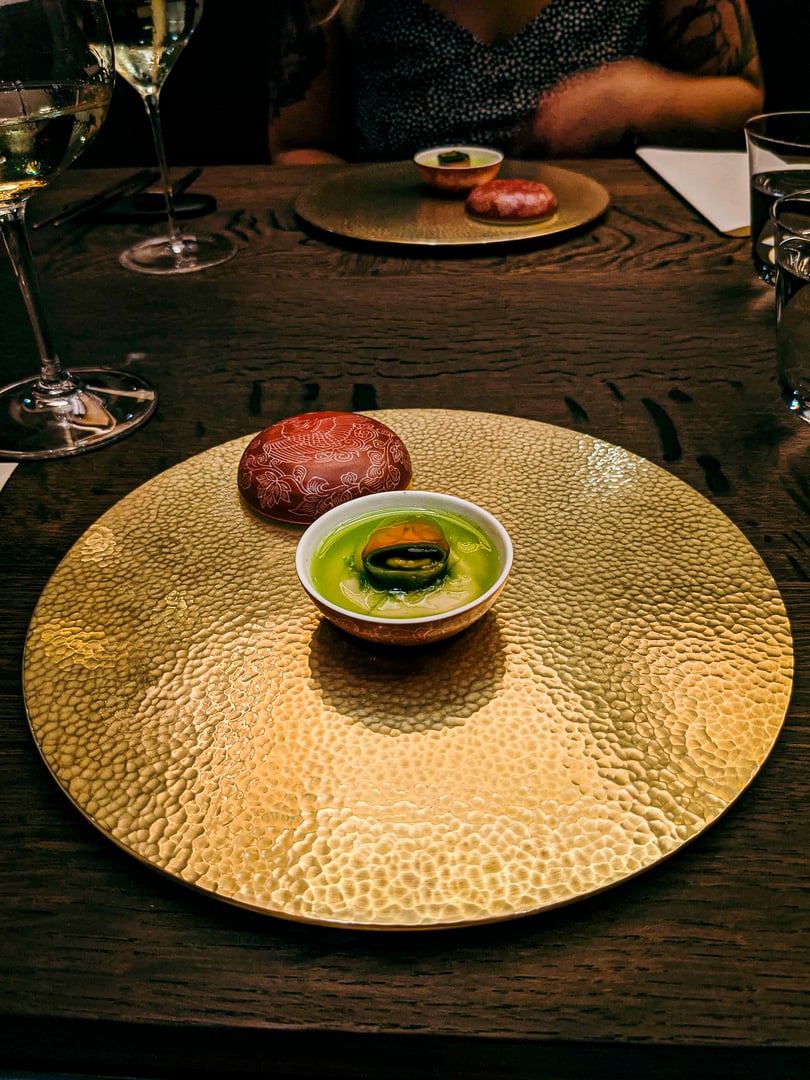 The fine dining food in the restaurant with three Michelin stars
