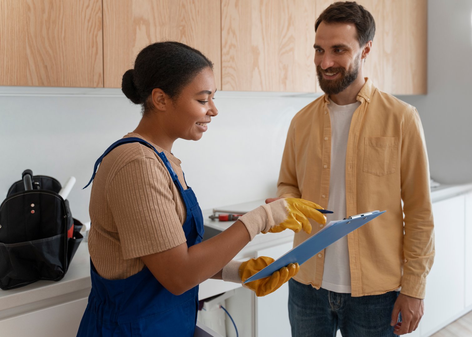Side view woman working as plumber