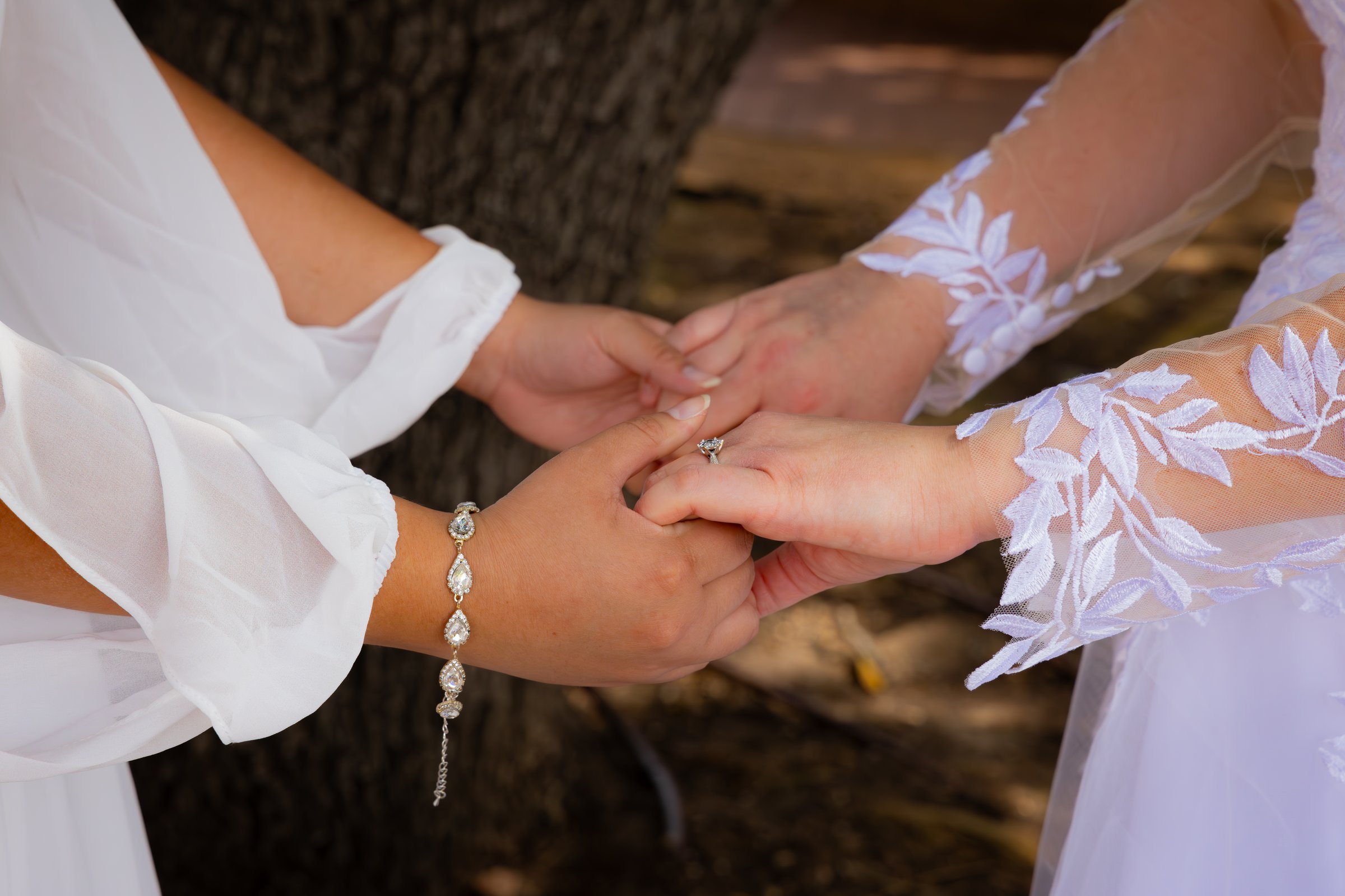 Newlyweds holding hands