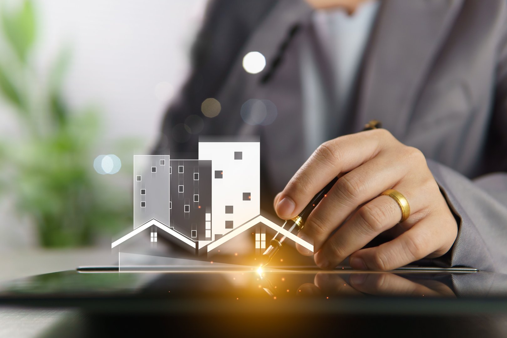 Home and condo projects, real estate business ideas, approval of home loan credit, analysis of marketing strategies, and returns. Businesswomen carefully consider and analyze before signing documents.