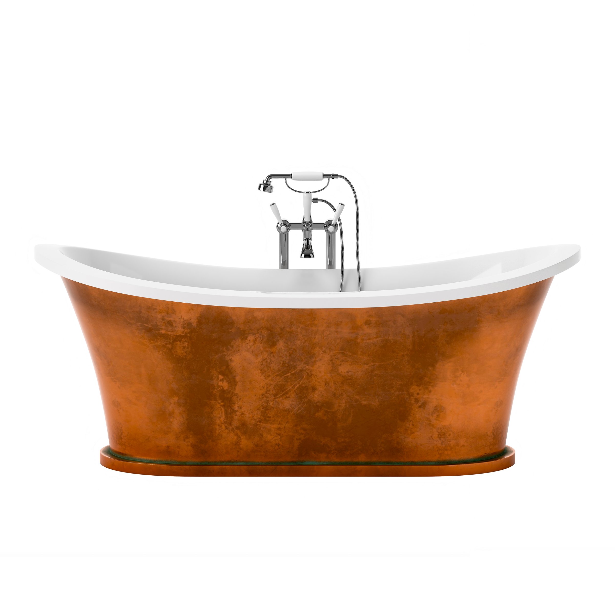 Luxurious freestanding bathtub design featuring polished copper and classic detailing, perfect for upscale interiors and bathroom aesthetics. Its timeless elegance enhances any spa or home setting. 3D Rendering