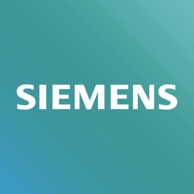 The Siemens logo in white text on a gradient blue-green background.