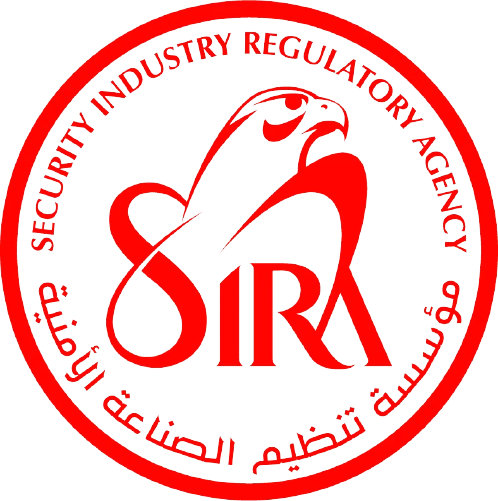 Logo with a stylized falcon and "SIRA" lettering, encircled by "Security Industry Regulatory Agency" text in red.
