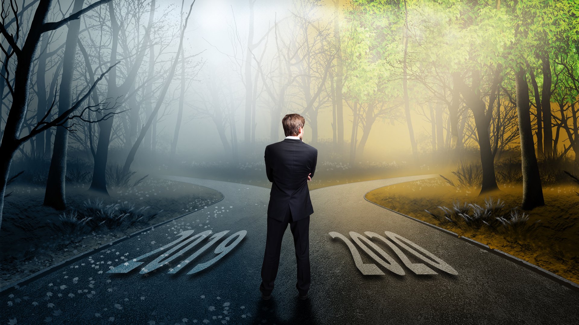 businessman at a crossroad