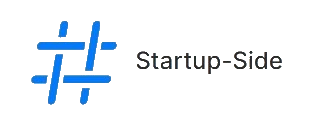 Logo featuring blue abstract lines with the text "Startup-Side" in black, suggesting a tech-oriented brand.
