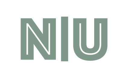 Simplified logo featuring large block letters NIU in a muted green color on a transparent background.