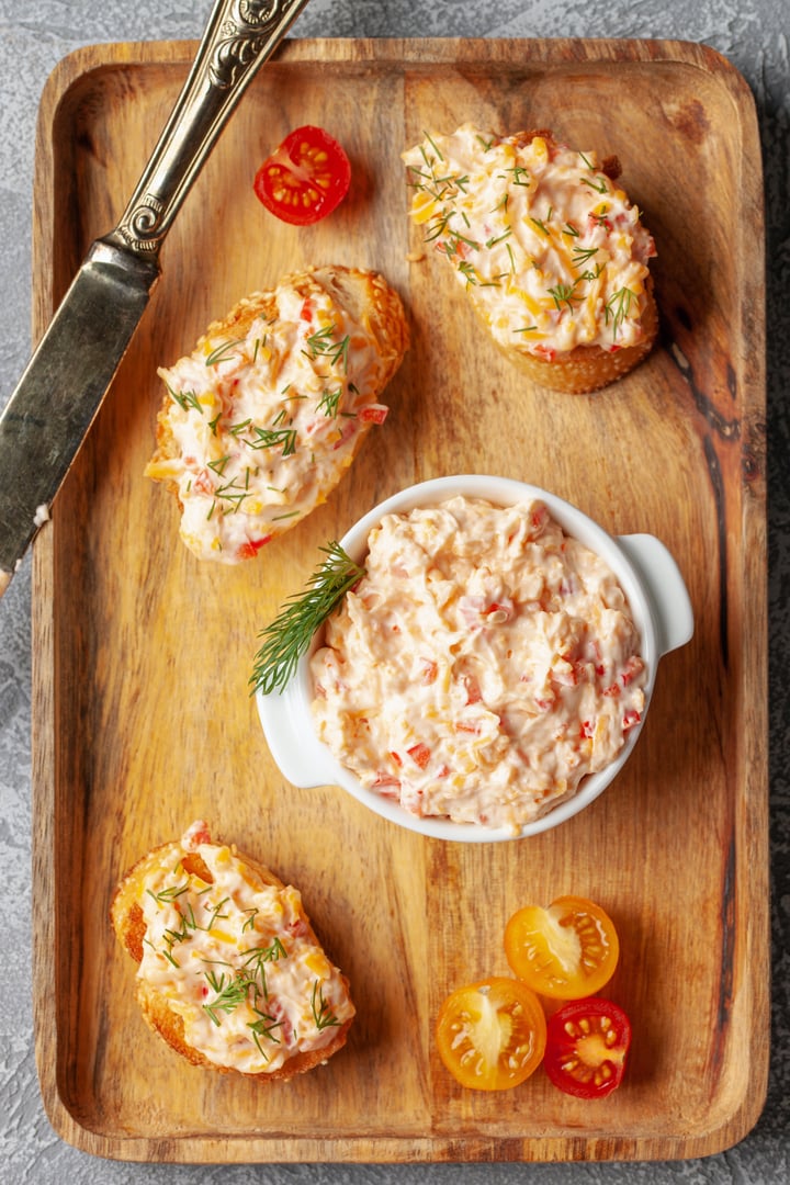 Homemade Pimento Cheese Spread. Top view