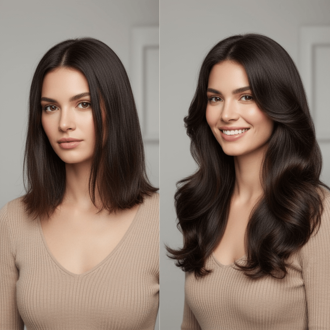 Hair transformation journey - stunning hair extensions - beautiful hair makeover - hair extension before after photos - glamorous hair extensions - hair confidence boost - professional hair transformation - dream hair extensions - hair extension testimonials