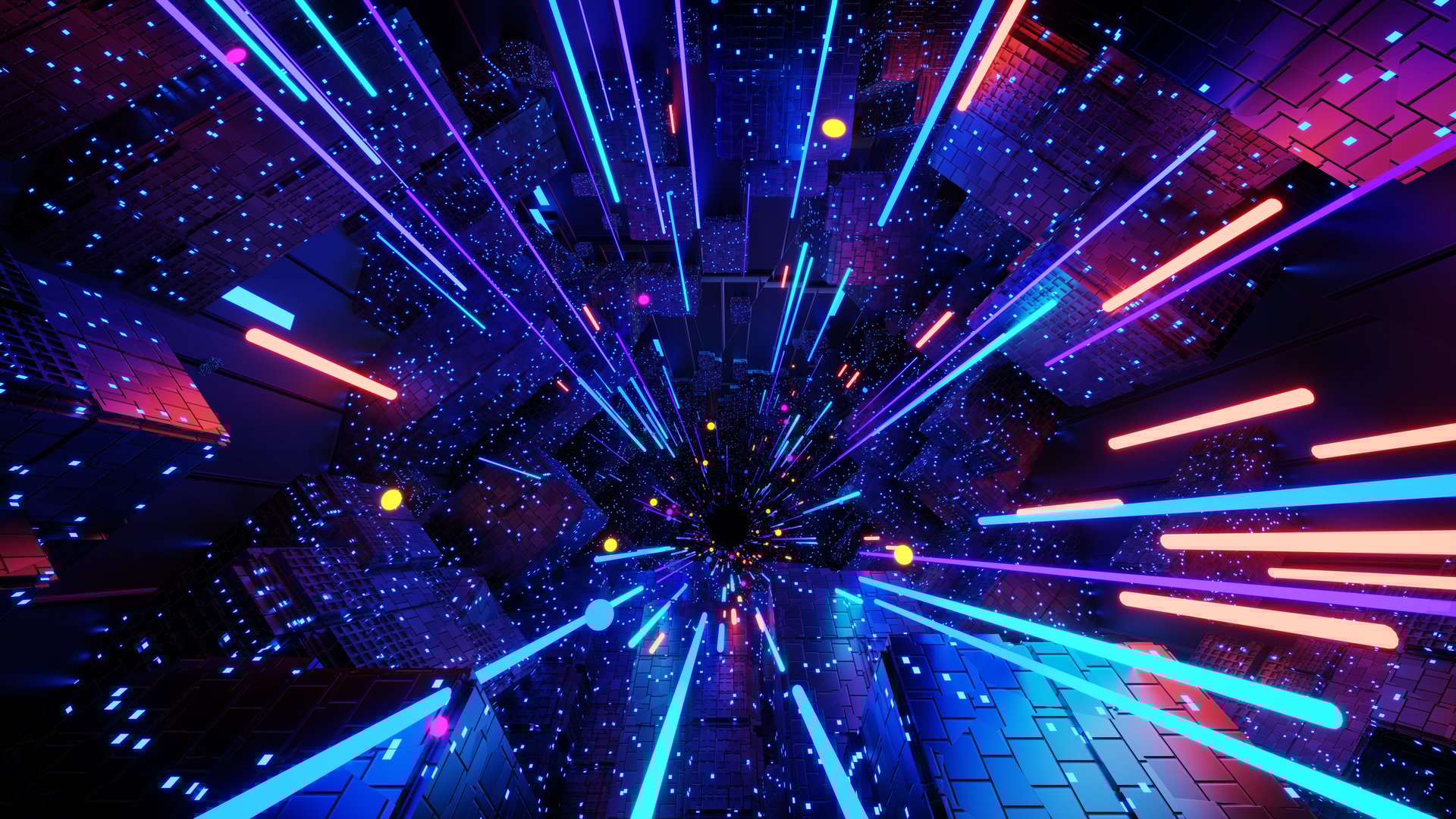 3d technology abstract neon light background, empty space scene, spotlight, dark night, virtual reality, cyber futuristic sci-fi background, street floor studio for mock up. colored geometric.