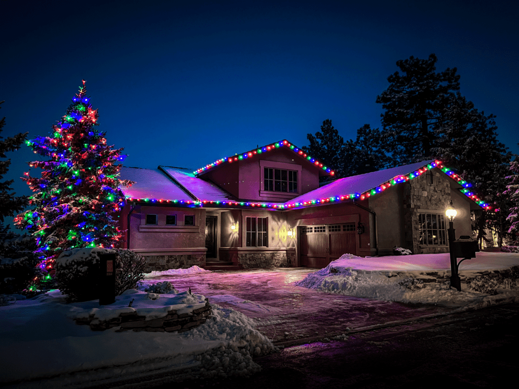 Evening holiday lighting display