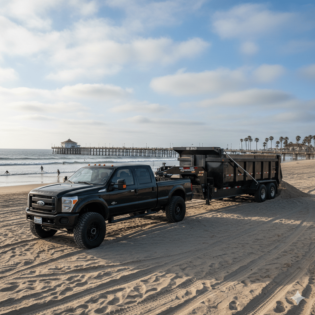 Black pickup truck with trailer