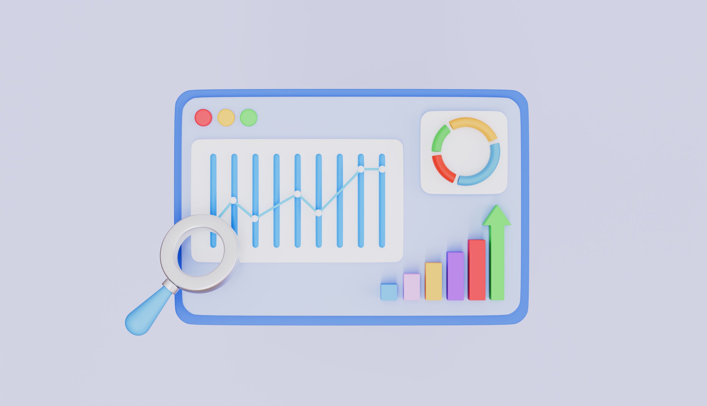 Seo traffic growth with a graph design 3d illustration