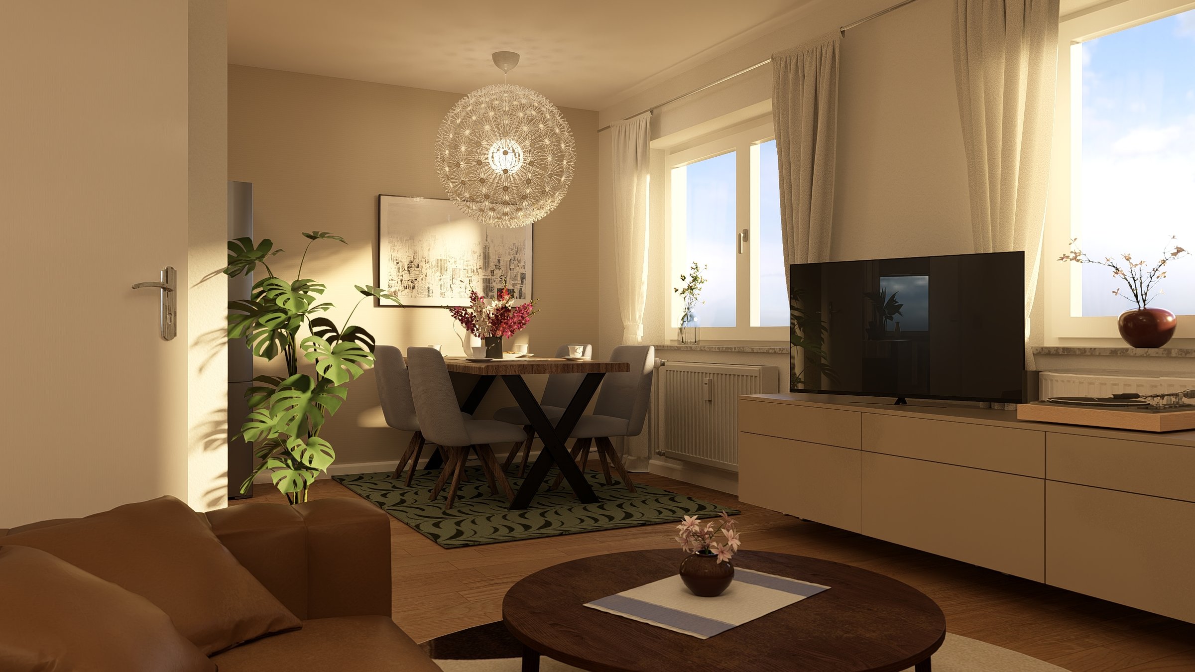 3D-Wohnzimmer 3RWE Leipzig – helle moderne Räume