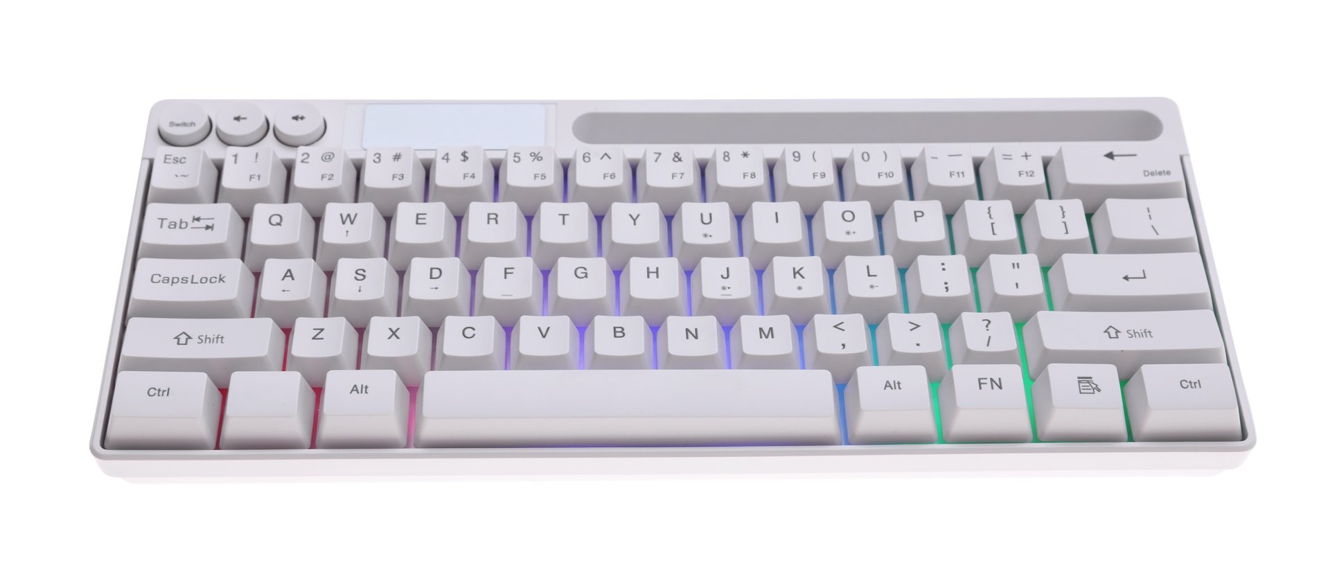 Modern computer keyboard with RGB lighting isolated on white