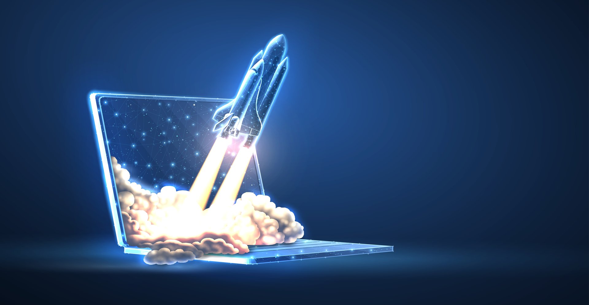 Digital shuttle launch. Site startup, new project, fast tech, marketing solution, product innovation, business growth, software development, launch rocket, startup concept