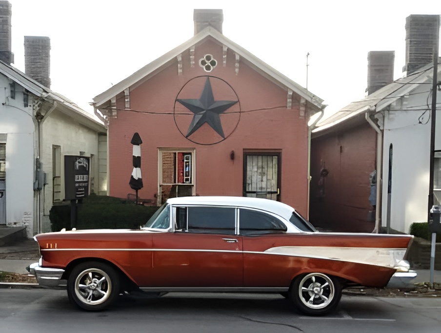 Ginger with classic car
