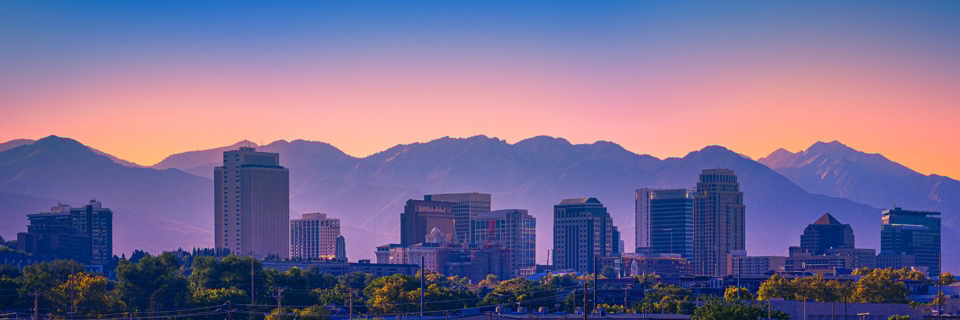 Salt Lake City Skyline at Sunrise in Utah, USA