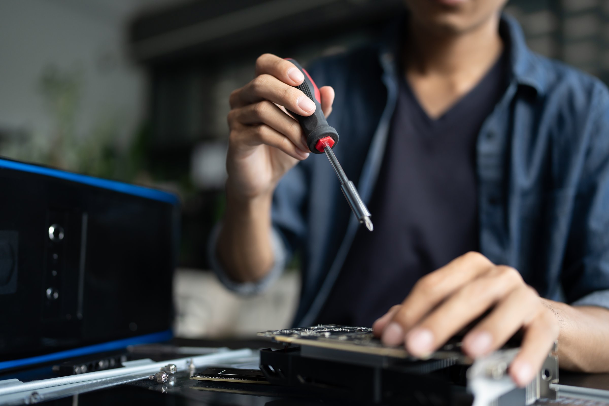 IT Engineer installing Hardware Equipment Development Facility Engineer Â Maintenance computer Motherboard Electronic repair shop technology business.