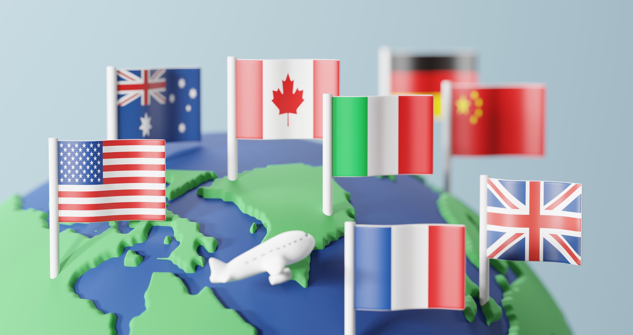 Study abroad and travel concept design of country flag on world 3D render
