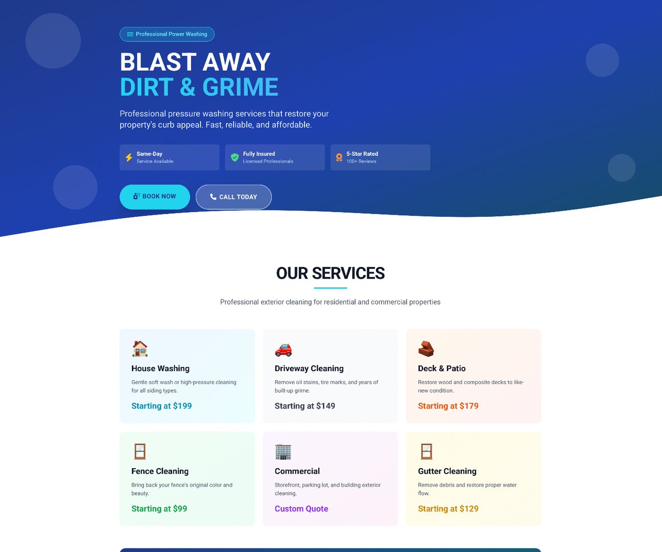 Pressure washing business website example