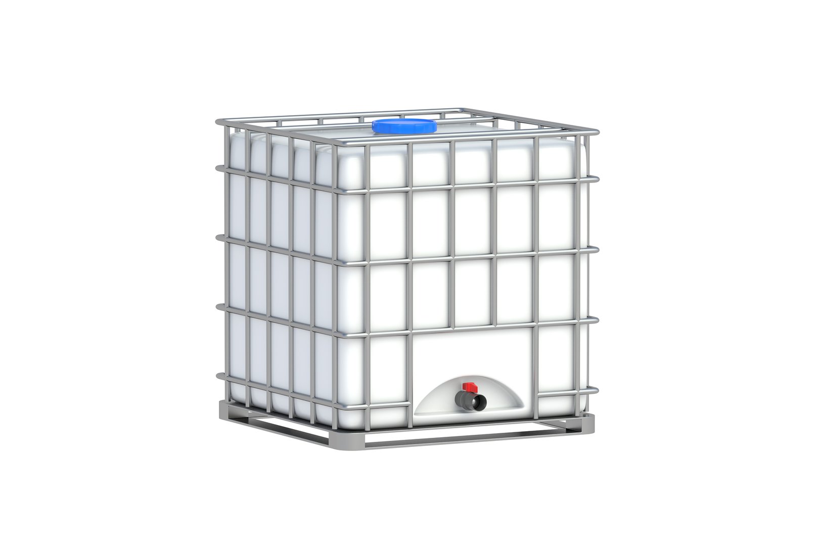 IBC container in metal grate isolated on white background. 3d render