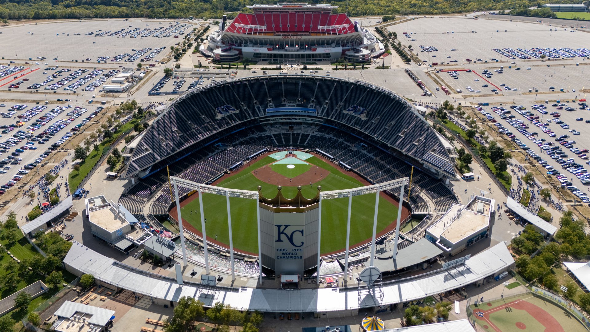 September 7, 2024: Kansas City, MO - Aerial view of Kauffman Stadium before the Kansas City Royals play the Minnesota Twins.