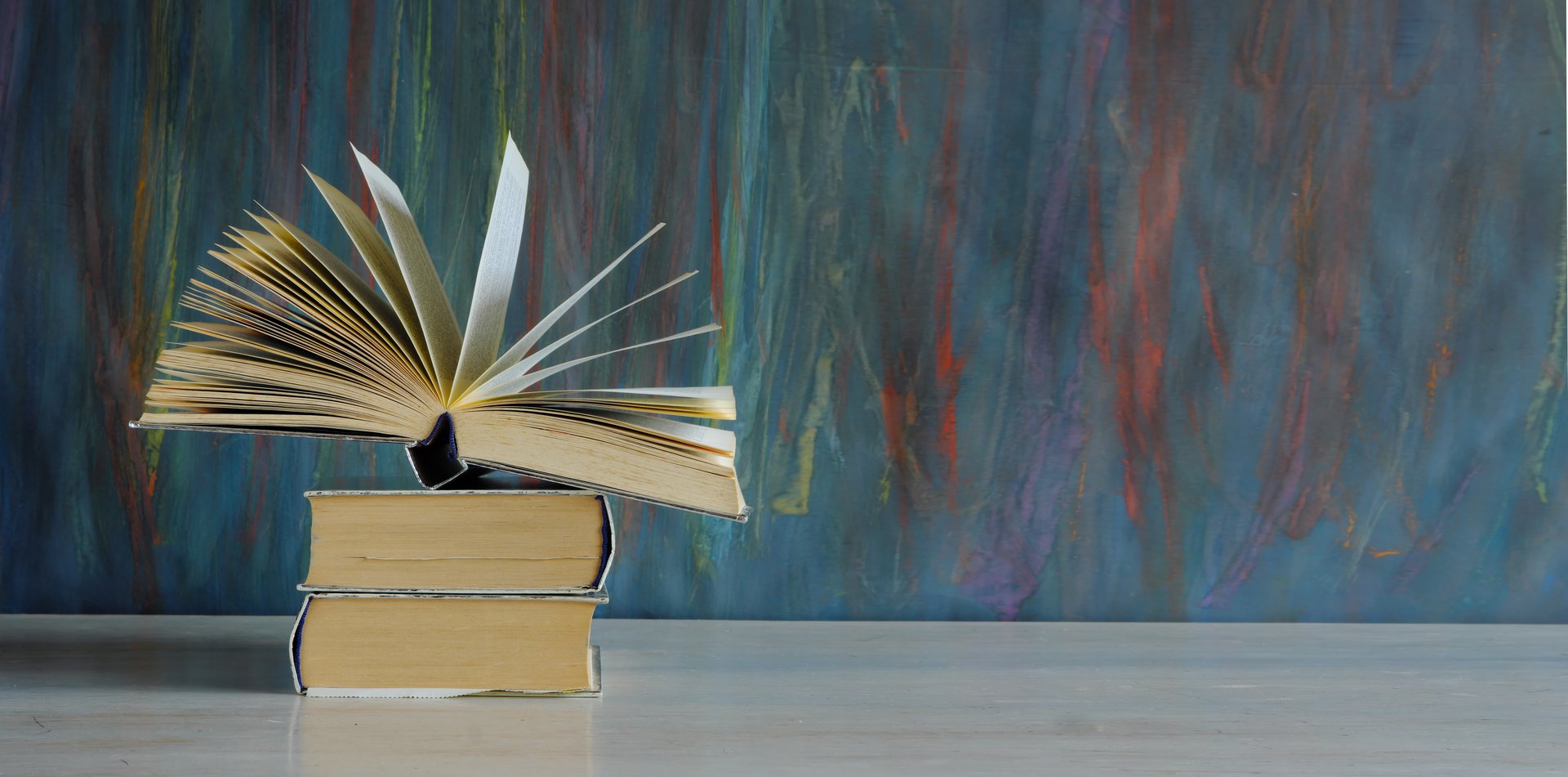 Open book, Reading, learning, education or home office concept. Black and white image, free copy space.