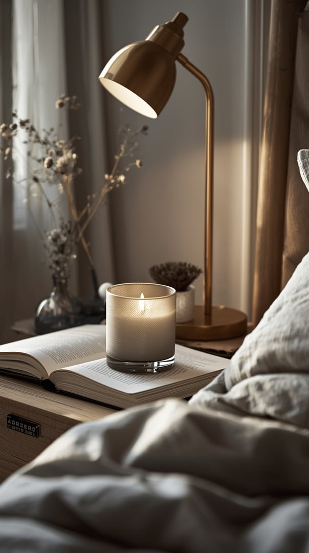 Ultra photorealistic closeup of Scandinavian nightstand