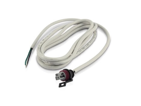 Coiled electrical cable with a connector plug and exposed wires on one end, suitable for automotive or electronic use.