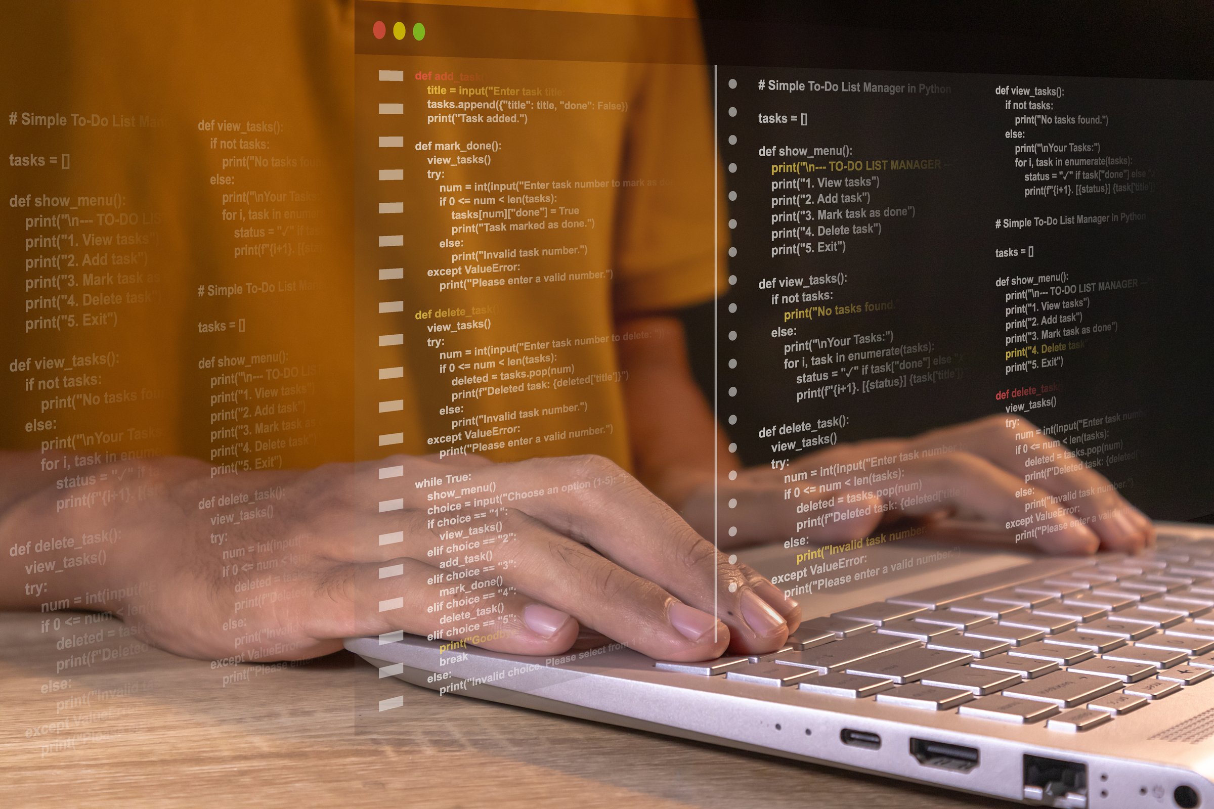 A computer programmer, software engineer or software development working on laptop