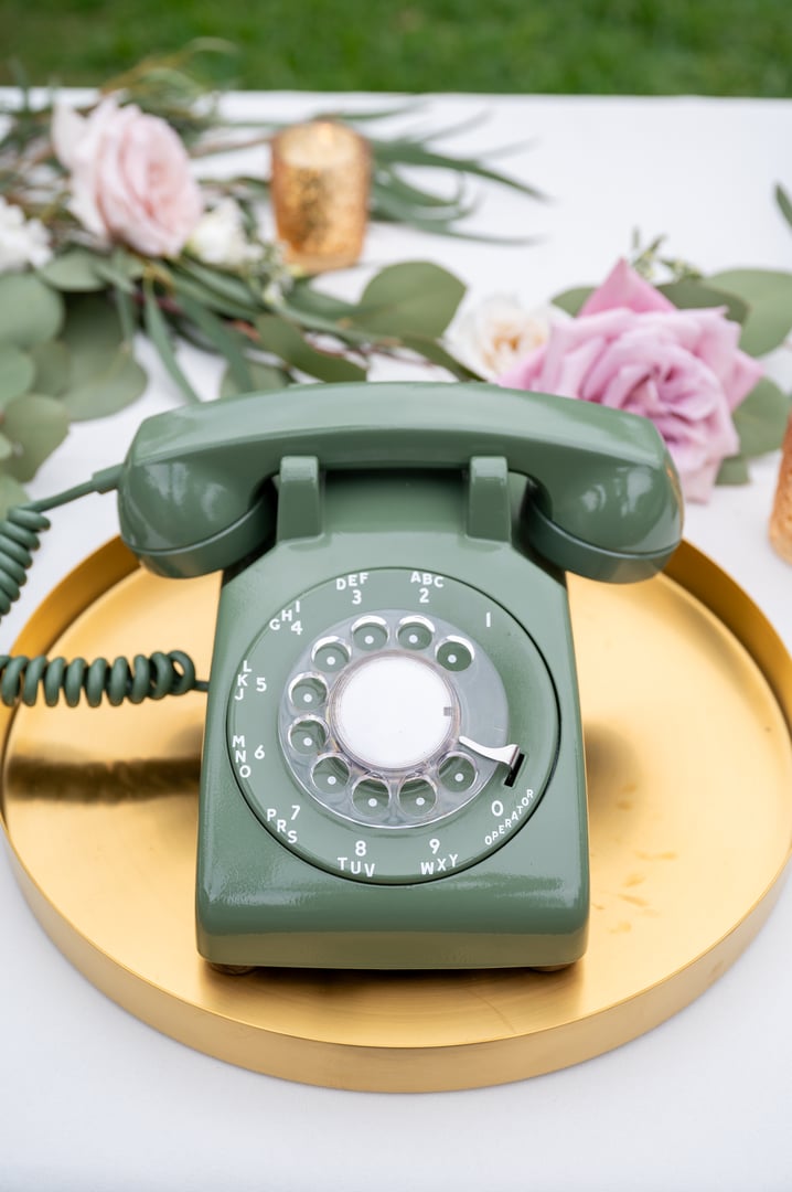 Vintage Green rotary phone, audio guestbook at wedding reception in San Diego, California, United States