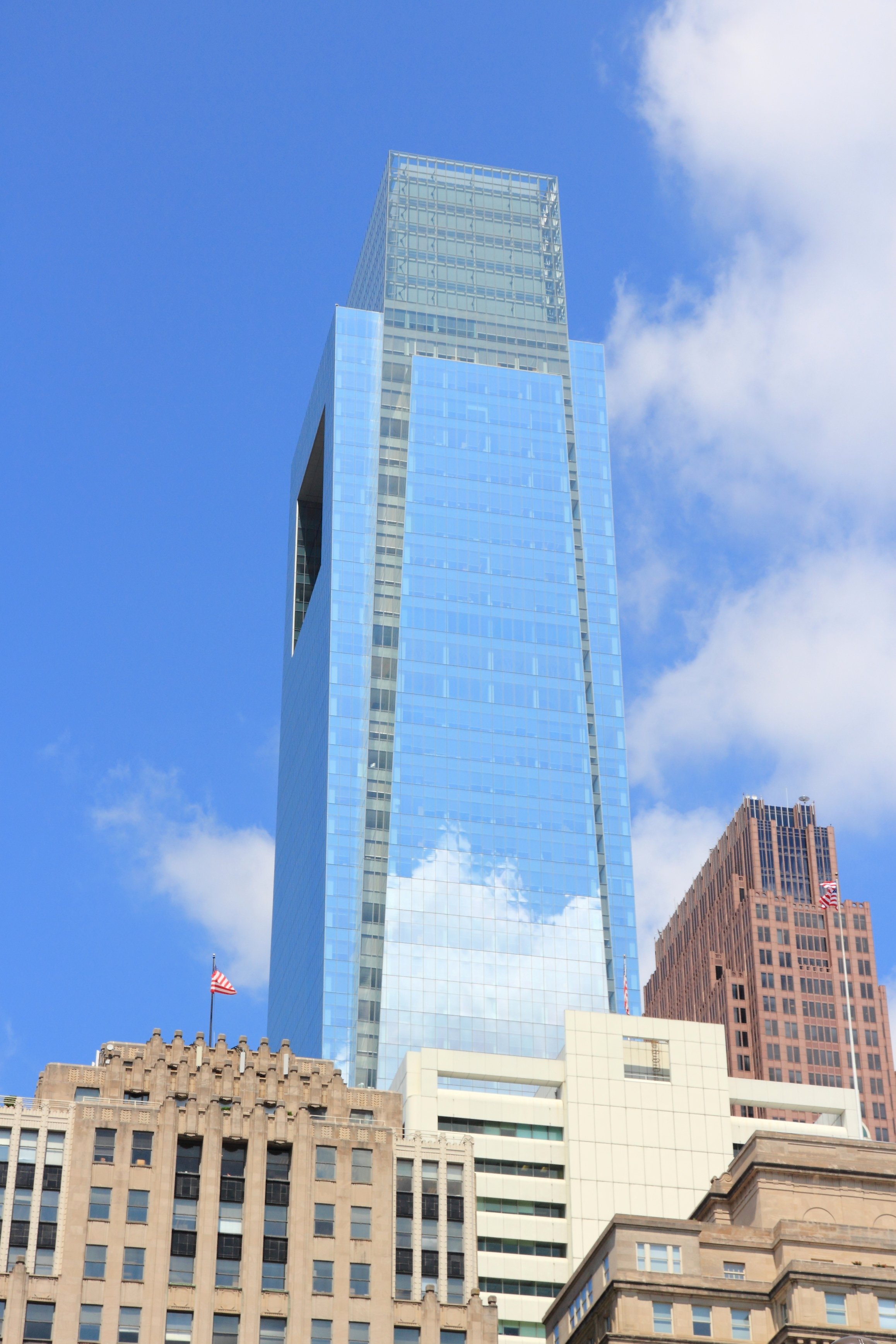 Philadelphia, United States - June 11, 2013: Comcast Center building on June 11, 2013 in Philadelphia. As of 2012 the 297m tall skyscraper is the tallest building in Philadelphia and 15th tallest in the US.