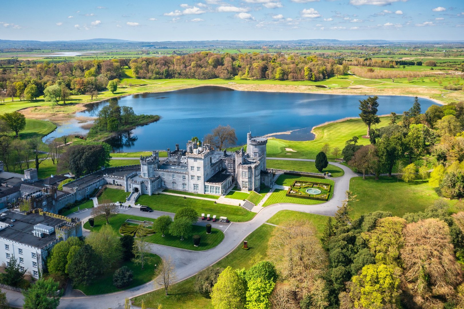Dromoland, Ireland - April 21, 2024: Dromoland Castle in County Clare on a summer day, Ireland