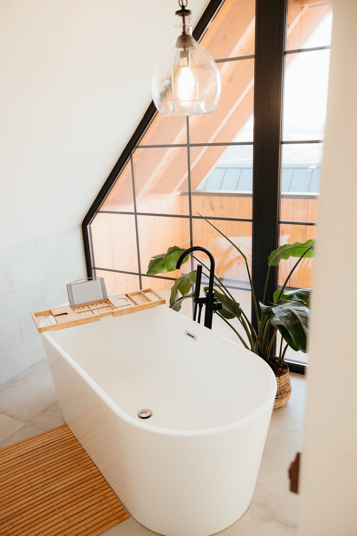 Modern bathroom with freestanding bathtub