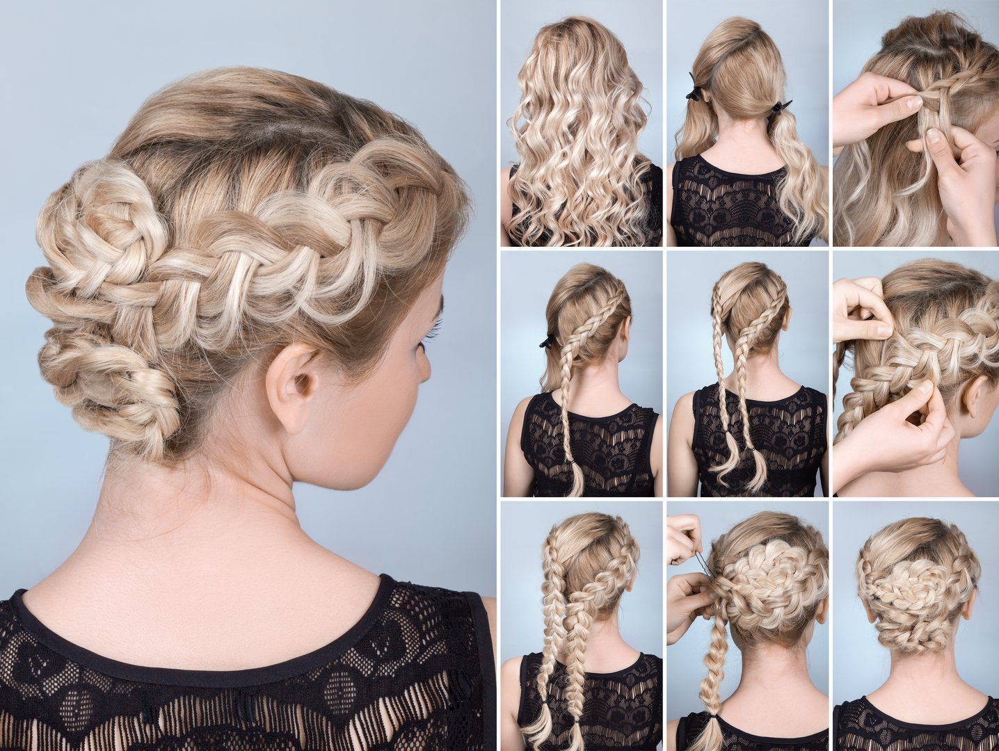 hairstyle braid on blonde model tutorial. Hairdo for long hair