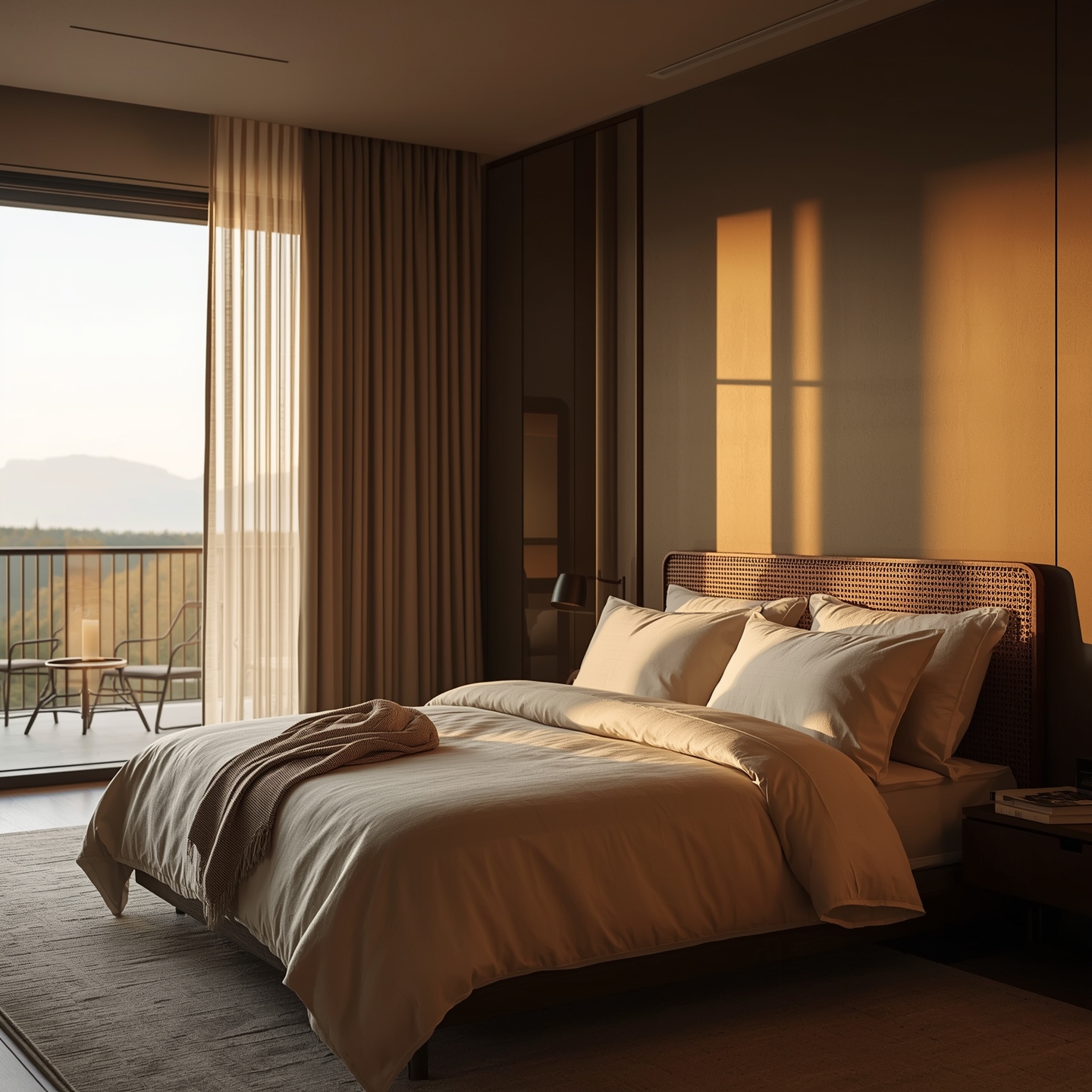 Mørkt soverom med rotting sengegavl