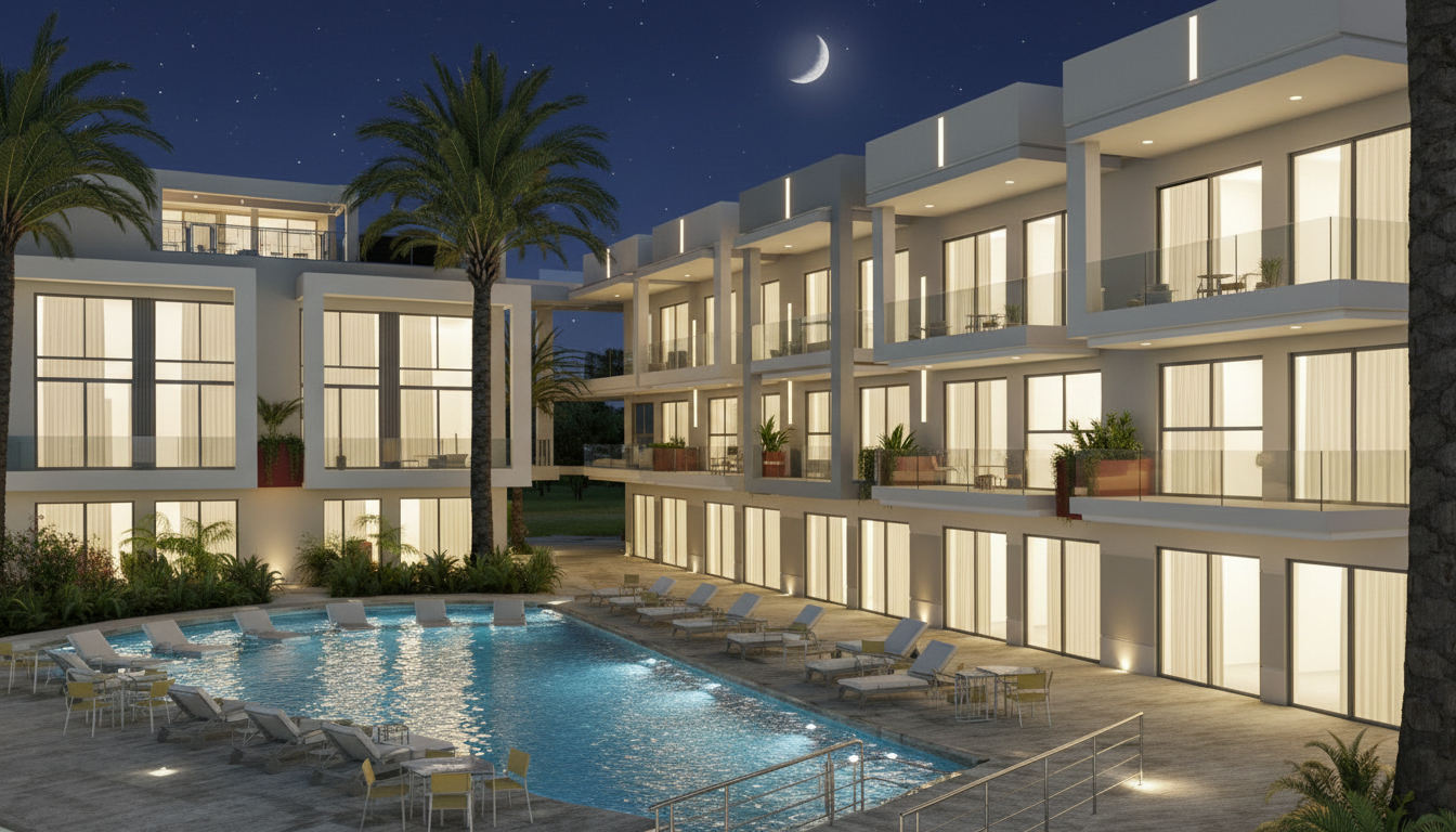 View from the pool - night view