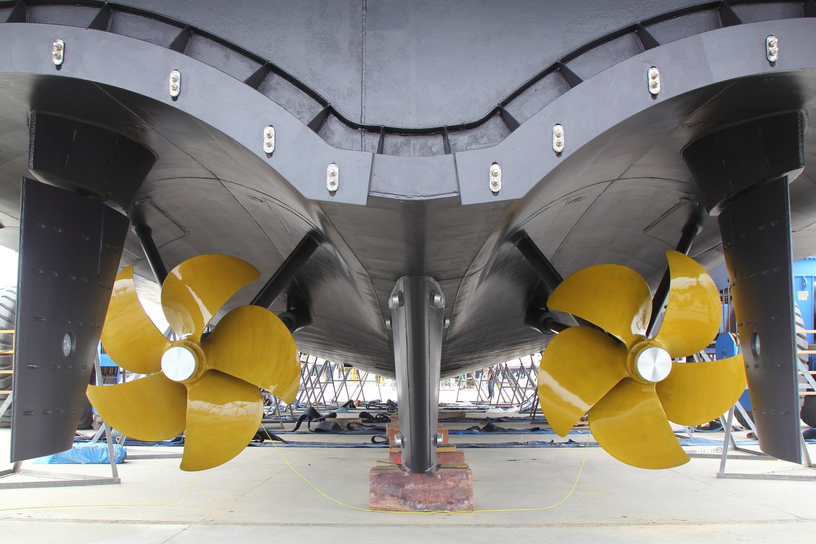 Mega yacht propeller on land ready to go to sea